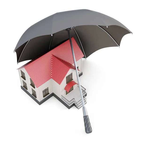 Conceptual image house under the umbrella. 3d rendering — Stock Photo, Image