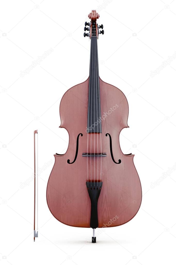 Double bass isolated on white background. 3d rendering