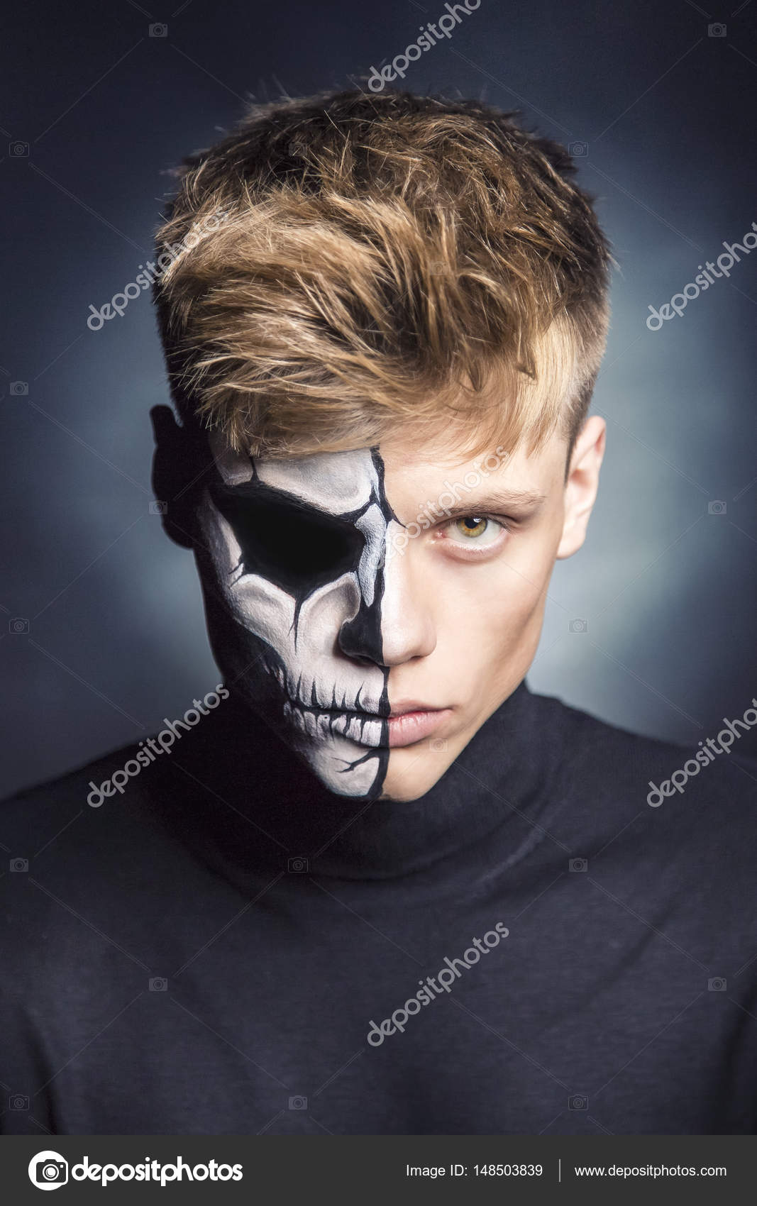 Bodypainting Half Skull Man Portrait Stock Photo By C Michalludwiczak