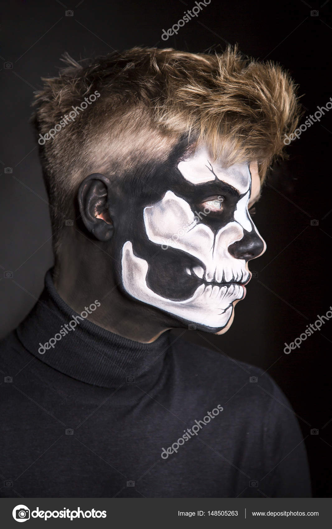 Bodypainting Half Skull Man Portrait Stock Photo By C Michalludwiczak