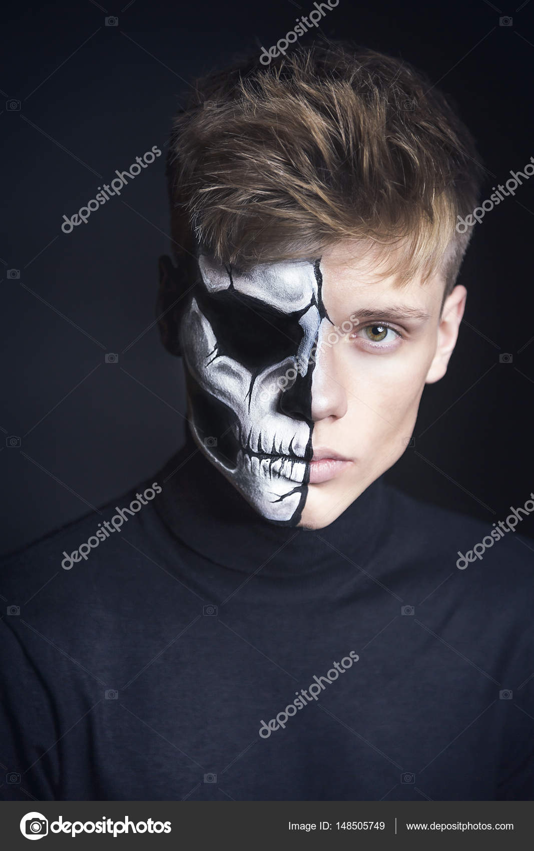 Bodypainting Half Skull Man Portrait Stock Photo By C Michalludwiczak