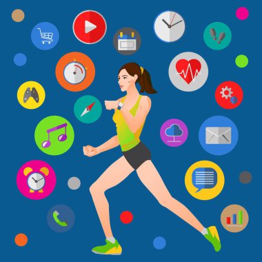 Akıllı izle vektör çizim fitness kadınla