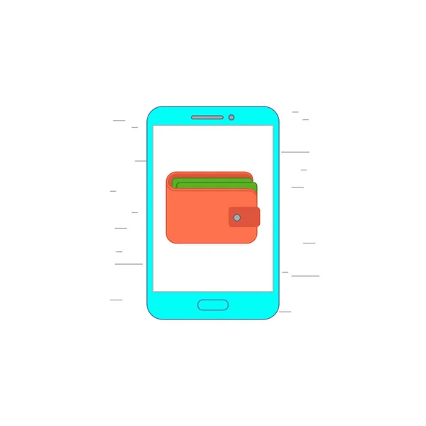 Mobil cüzdan simgesini veya anahat tarzı resimde — Stok Vektör