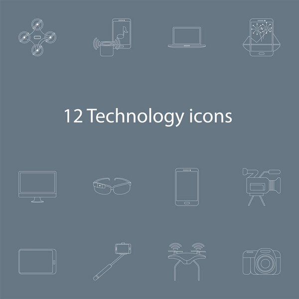 technology icons vector set in outline style