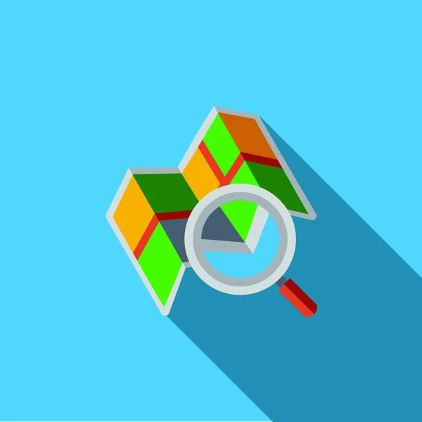 Vektorové ilustrace ikona s mapou a zvětšovací sklo v plochý design stylu — Stockový vektor