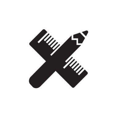 Vektör simge veya siyah renkli çapraz kalem ve cetvel aracıyla illüstrasyon