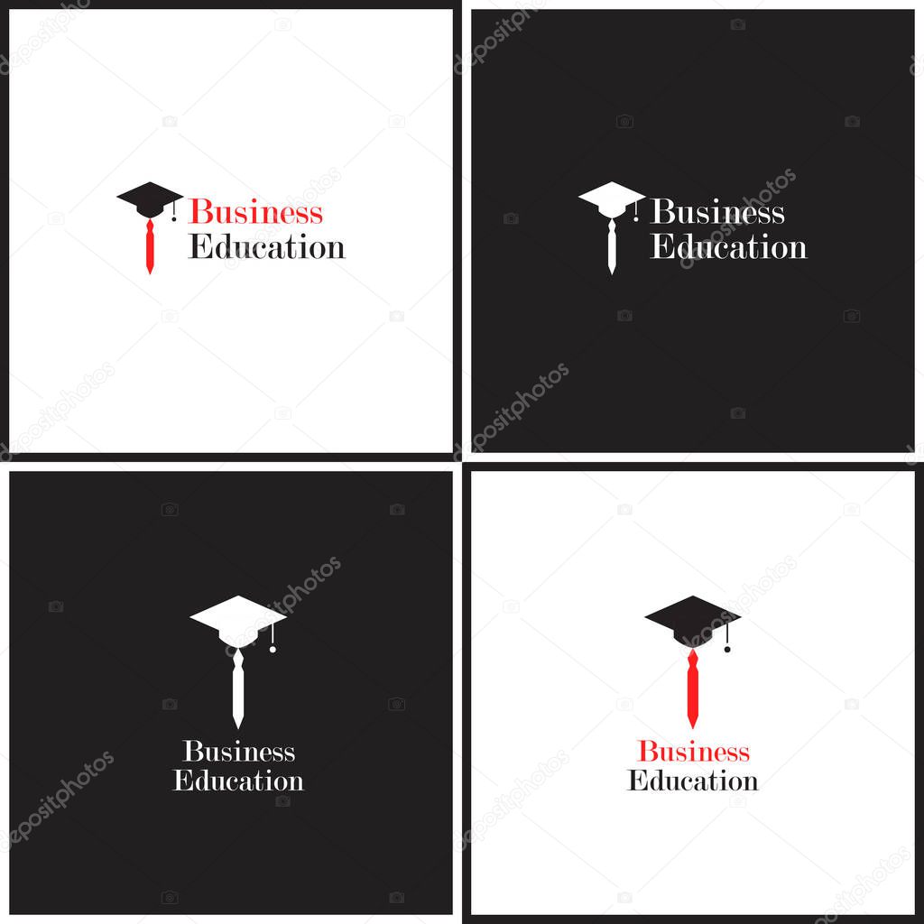 Vector eps logotype or illustration showing business education with tie and hat