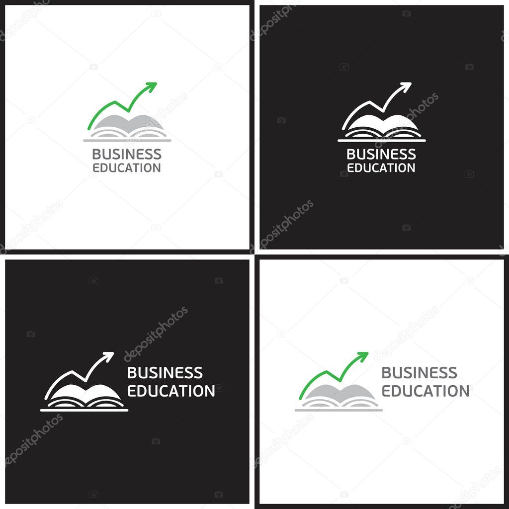 Vector eps logotype or illustration showing business education with book and rised arrow