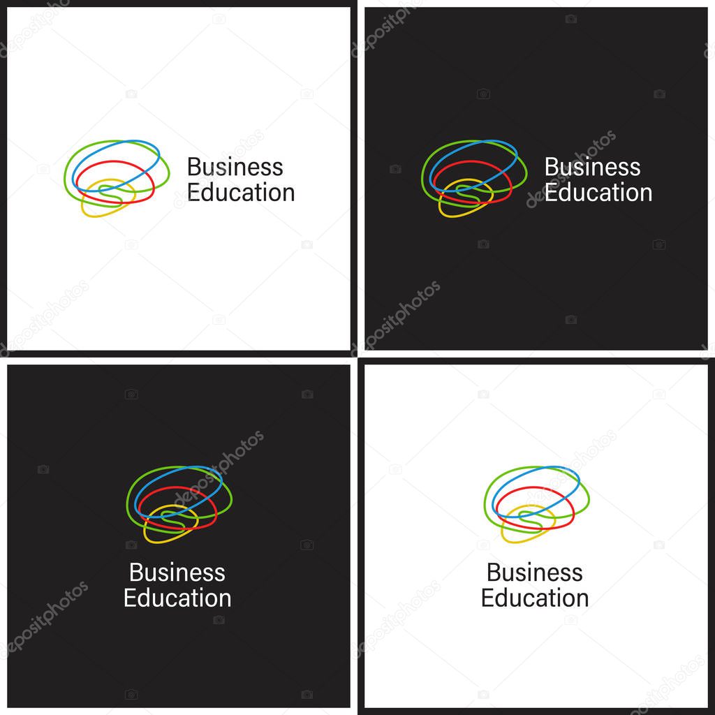 Vector eps logotype or illustration showing business education with brain in outline style