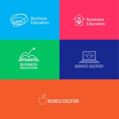 Vektör eps logo set veya simgeleri anahat tarzı iş eğitimi hakkında