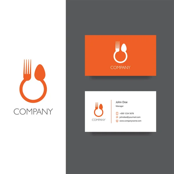 Manger, livraison de nourriture ou restauration logo et modèle de carte de visite — Image vectorielle