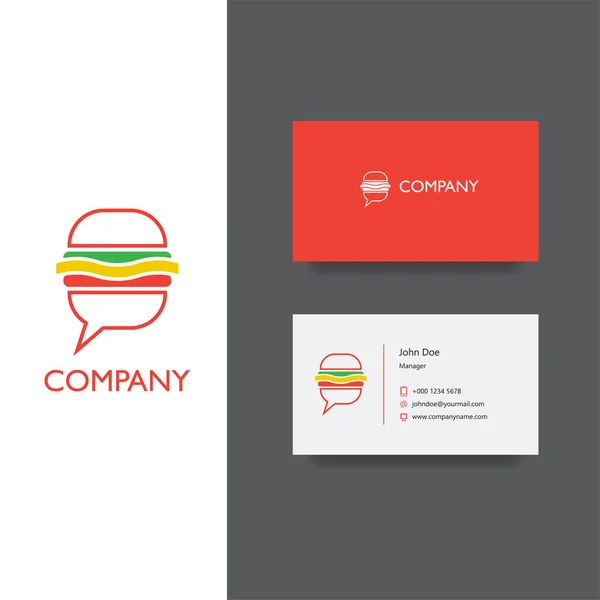 Comer, comida a domicilio o restaurar el logotipo y la plantilla de tarjeta de visita — Vector de stock