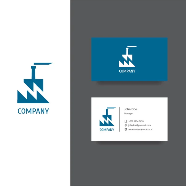 Fabrieksgebouw bedrijf logo en visitekaartje sjabloon — Stockvector