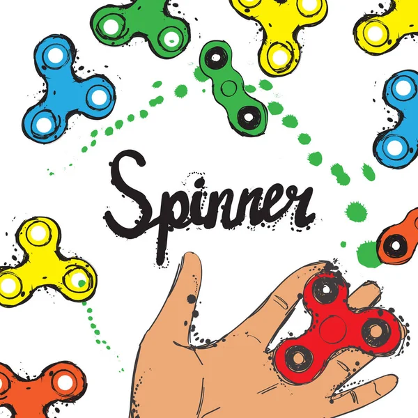 Hintergrund mit Fidget Spinner Text Hand Schrift Kalligrafie — Stockvektor