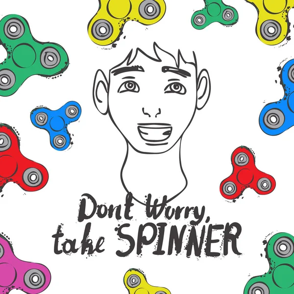 Fondo con texto fidget spinner mano letras caligrafía — Vector de stock