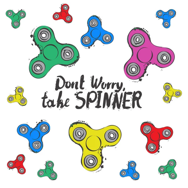 Fundo com fidget spinner texto mão lettering caligrafia — Vetor de Stock