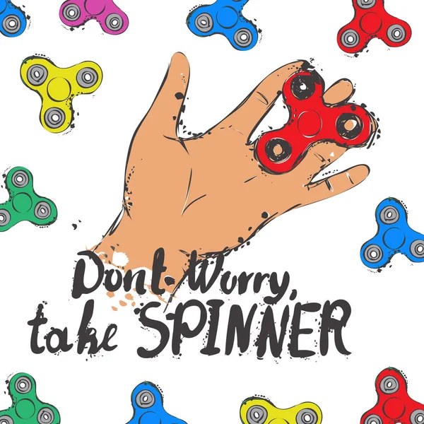 Tarjeta Fondo Felicitación Con Texto Fidget Spinner Caligrafía Letras Mano Ilustración de stock