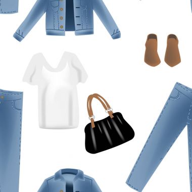 Vektör gerçekçilik desen el çekilmiş gerçekçilik illüstrasyonlar modern bir görünüm kot denim ceket ile.