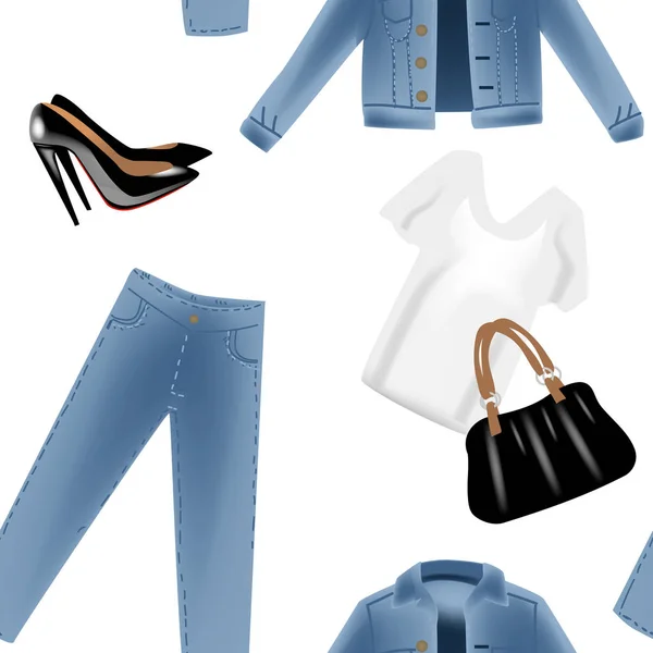 Vektor realismus vzorek s rukou nakreslené realismus ilustrace moderní vzhled džíny denim bunda. — Stockový vektor