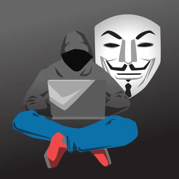 Хакер використовує комп'ютер для атаки Векторні ілюстрації — стоковий вектор