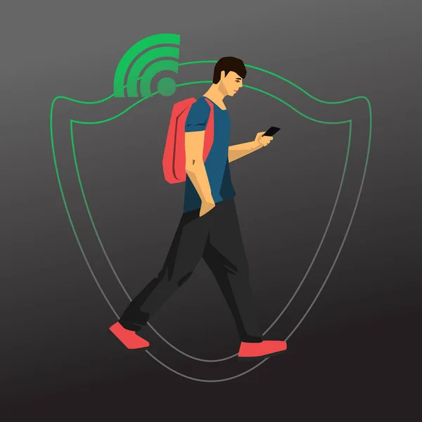 Хакер студент ходьба Векторні ілюстрації — стоковий вектор