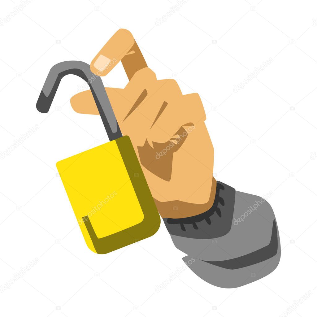 Hand with opened locked vector illustration on white background