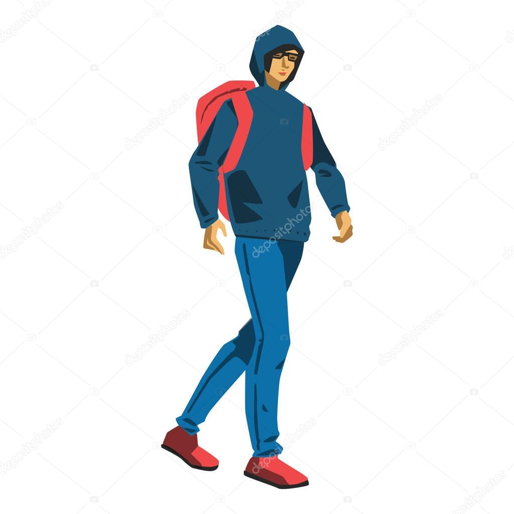 Hacker student walking vector illustration on white background