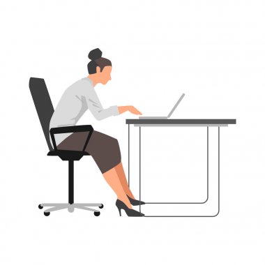 Onu laptop tarafından Resepsiyon resimde beyaz arka planda çalışan kadın