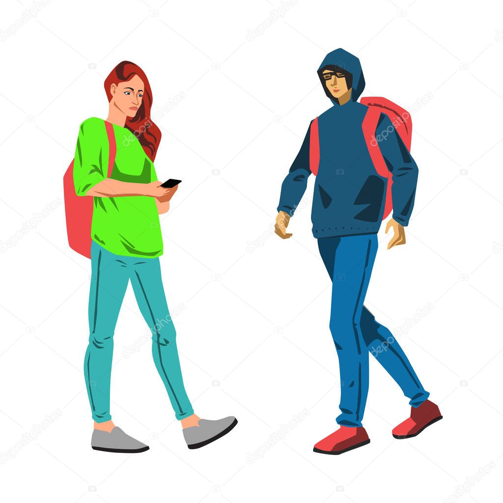 Young students walking vector illustration