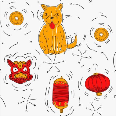 Çin öğeleri vektör seamless modeli