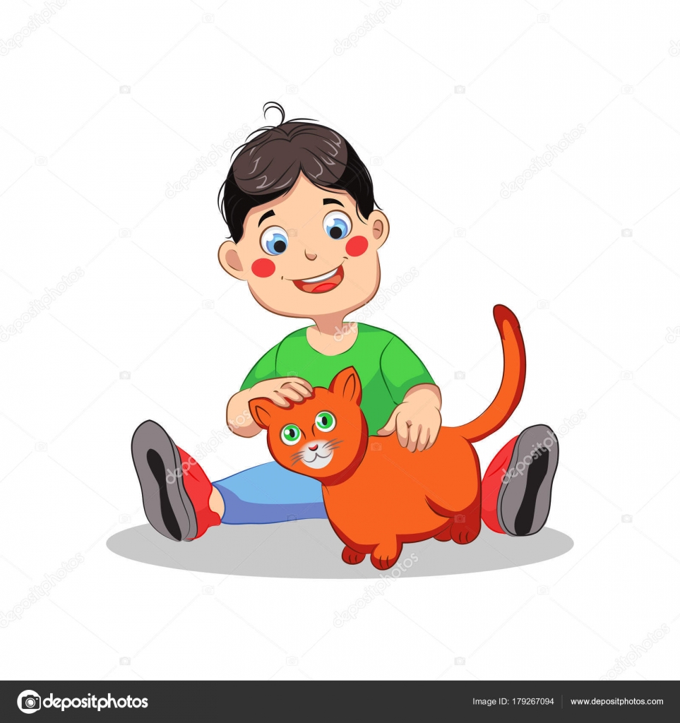 Мальчик с кошкой вектор