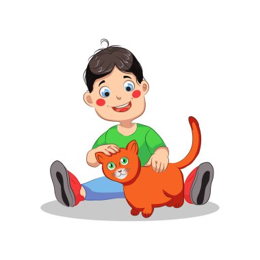 Çocuk beyaz arka plan üzerinde kedi vektör çizim ile