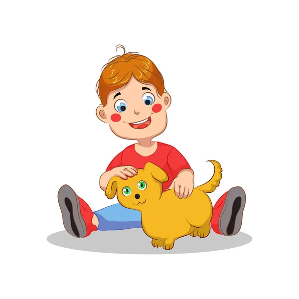 Niño con ilustración de vectores de perro sobre fondo blanco — Vector de stock