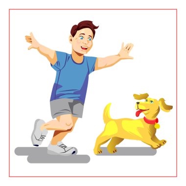 Düz vektör çizim aile ile oynamak ile köpek