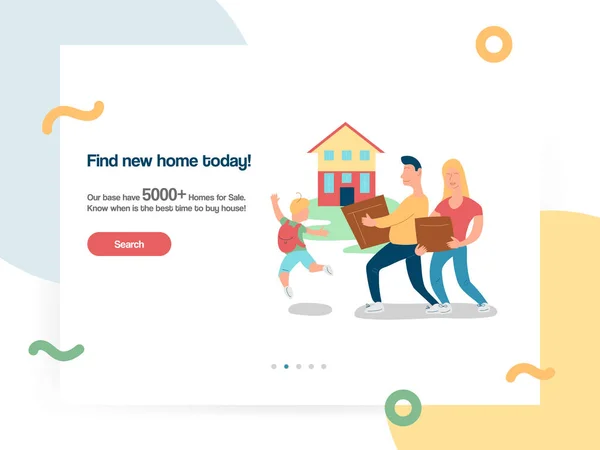 Web tasarım şablonu vektör yeni ev hareketli aile ile — Stok Vektör