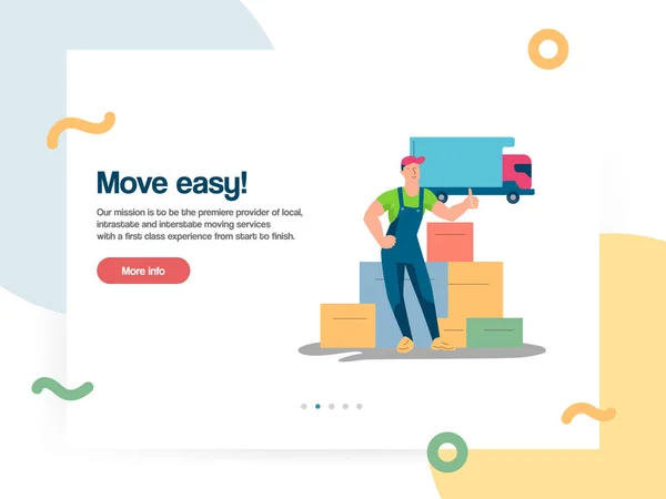 Web design template vector with mover worker helps with cargo — Stock Vector