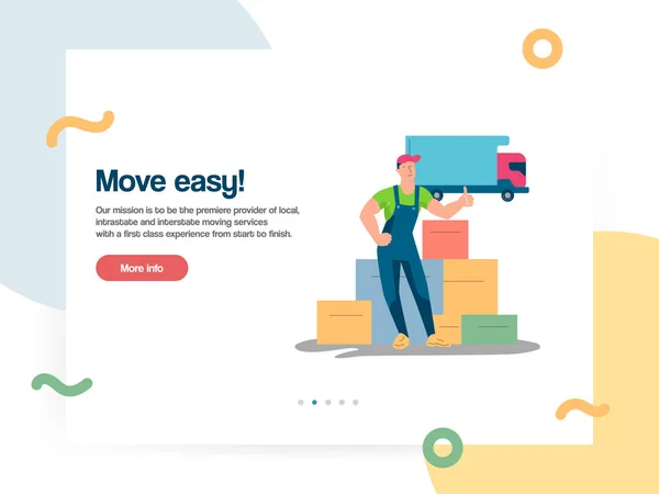 Vector de plantilla de diseño web con trabajador de mudanzas ayuda con la carga — Vector de stock