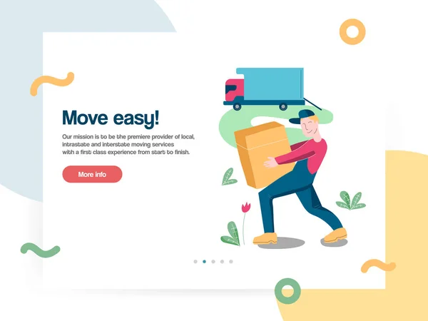 Web-Design-Template-Vektor mit Mover-Arbeiter hilft bei Fracht — Stockvektor