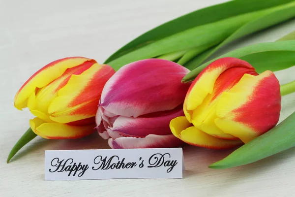 Šťastné matky den karta s barevnými tulipány — Stock fotografie