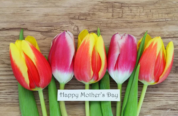 Šťastné matky den karta s barevnými tulipány — Stock fotografie