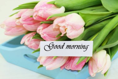 Günaydın kartı ile pembe laleler