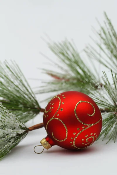红色和金黄圣诞节摆设和松木与拷贝空间 — 图库照片