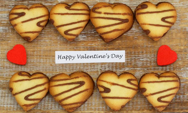 Feliz Cartão Dia Dos Namorados Com Biscoitos Forma Coração — Fotografia de Stock