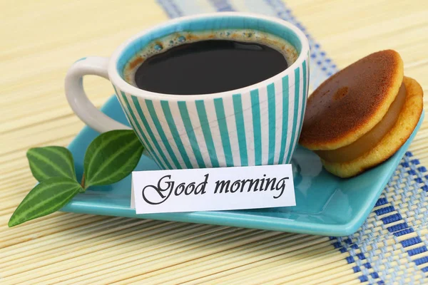Guten Morgen Karte Mit Kaffee Und Keksen — Stockfoto