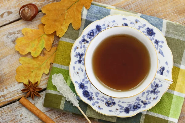 Taza Anís Estrellado Canela Hojas Otoño —  Fotos de Stock