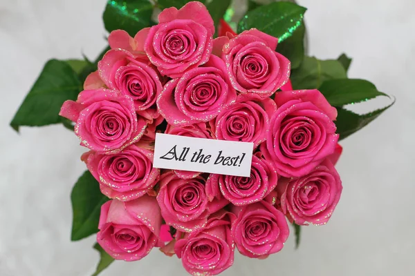 Toda Mejor Tarjeta Con Ramo Rosas Rosadas —  Fotos de Stock