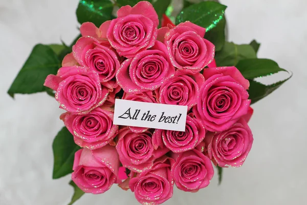 All the best card with pink roses bouquet