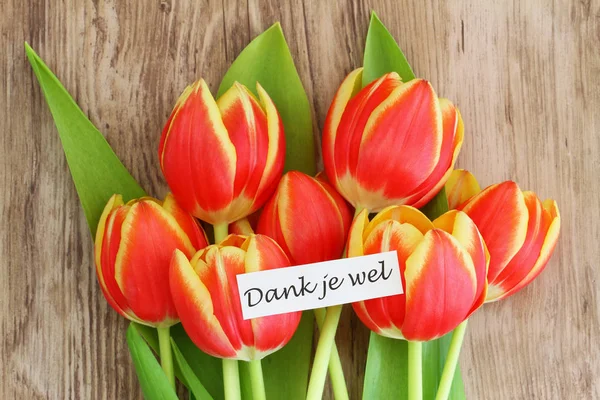 Carte Dank Wel Qui Signifie Merci Néerlandais Avec Des Tulipes — Photo