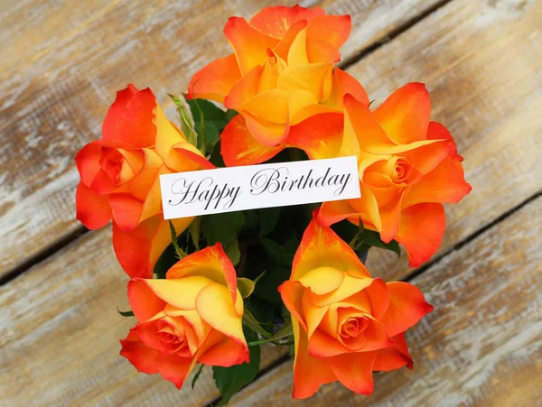 Feliz Cumpleaños Con Rosas Naranjas — Foto de Stock
