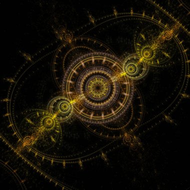 Siyah bir zemin üzerine altın saat. Dişliler ve SMM. Soyutlama